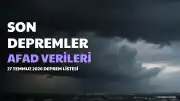 27 Temmuz 2026 AFAD ve Kandilli Rasathanesi Son Depremler Listesi