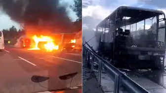 Antalya-İstanbul seferi yapan yolcu otobüsü otoyolda alev aldı