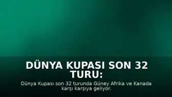 Dünya Kupası Son 32 Turu: Güney Afrika - Kanada Karşılaşmasının Bilgileri