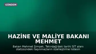 Hazine ve Maliye Bakanı Mehmet Şimşek'ten Tekirdağ'daki Tarihi Yapıların Özelleştirilmesi Hakkındaki Soru Önergesine Yanıt: