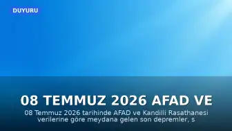 08 Temmuz 2026 AFAD ve Kandilli Verileriyle Son Depremler Listesi
