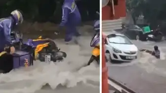 İstanbul Çekmeköy'de Şiddetli Sağanak: Motokuryeler Sel Sularına Kapıldı