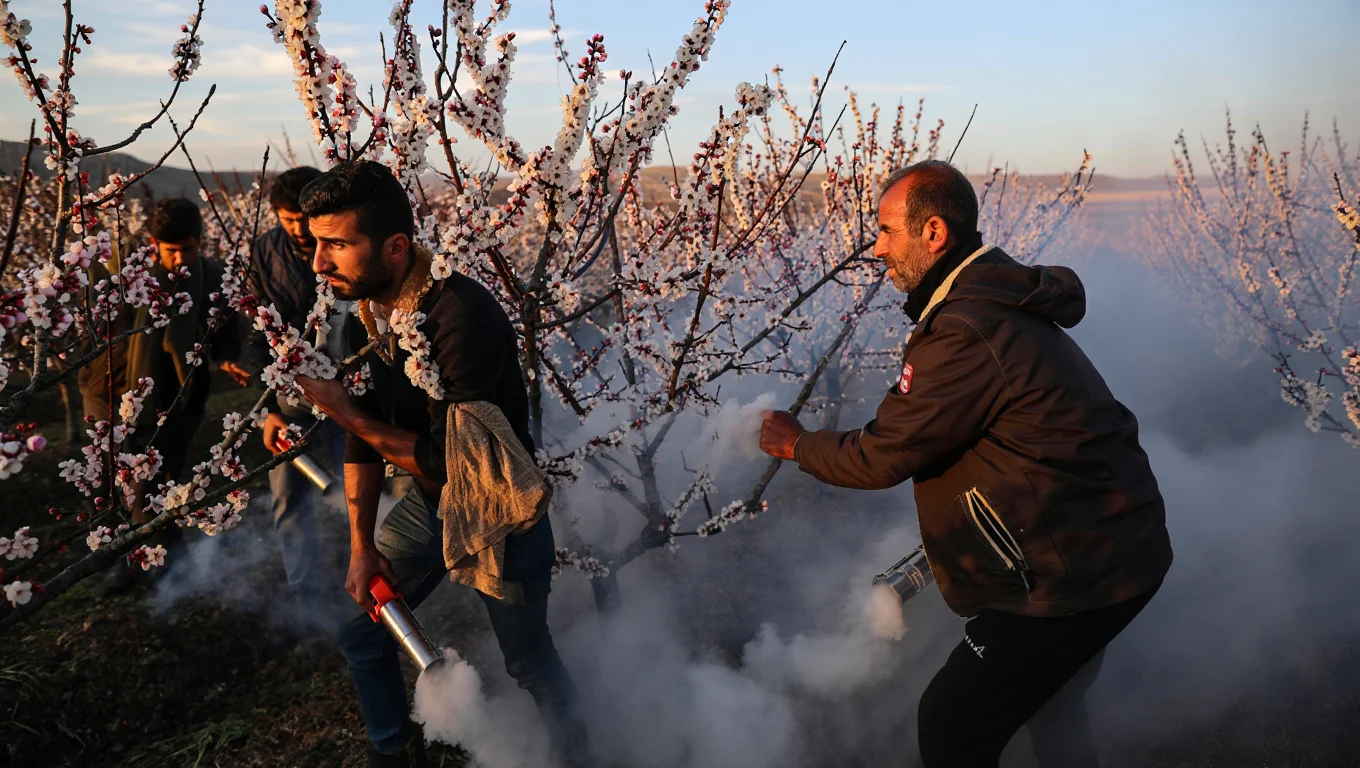 Iğdır'da üreticilerin don nöbeti: Çiçek açan kayısı ağaçlarını dumanla koruyorlar